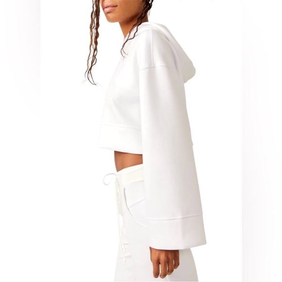 Free People Bell Sleeve White Oversized Cropped Hoodie - Picture 3 of 15